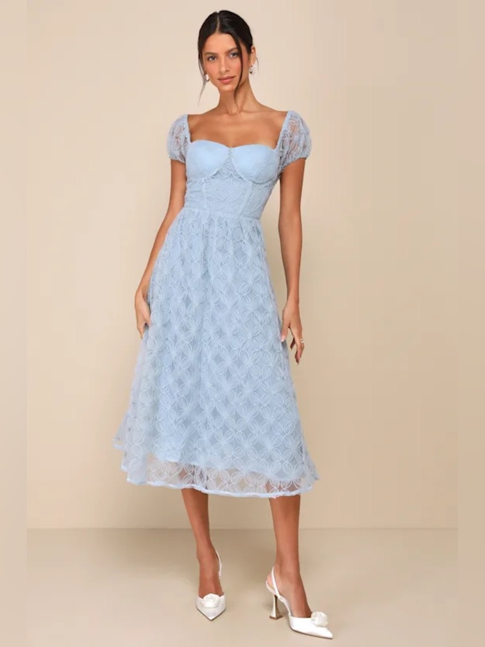 Lulus Blue Lace Midi Dress